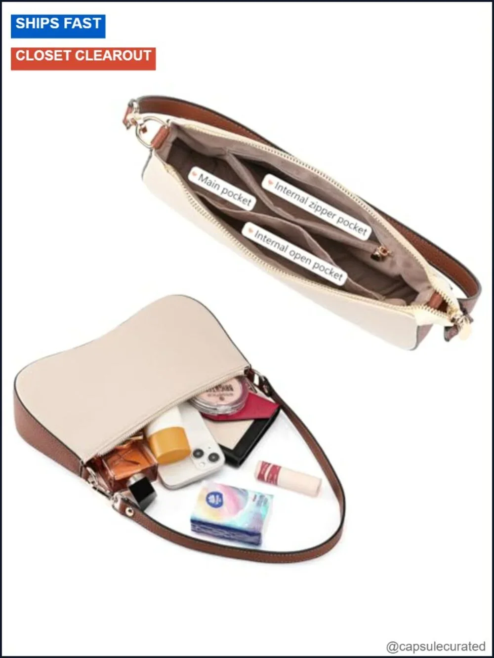Vegan Leather Hobo Handbag with Removable Straps and Zipper Closure